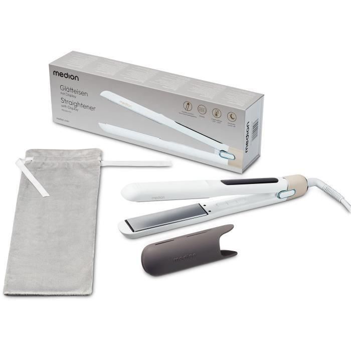 Medion MD19925 Plancha de Pelo 56W, 5 Programas, 165-210°C, Pantalla LED, Blanco