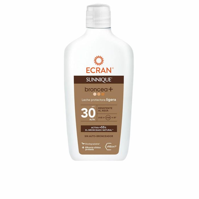 Ecran SUNNIQUE BRONCEA+ Leche Protectora Corporal SPF30 con VitEox80® y PureBronze, Potencia Bronceado Natural, 370 ml