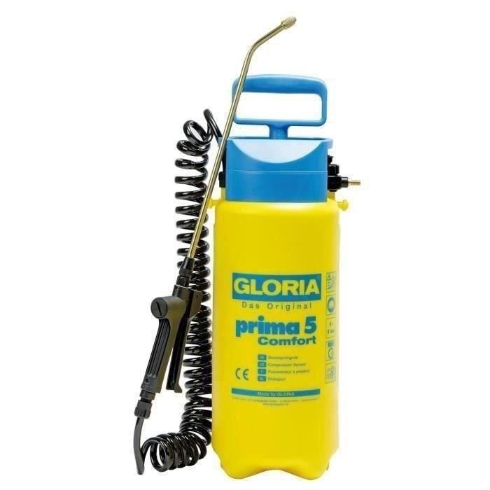 GLORIA - Prima 5 Comfort - Pulverizador a presión 5L con lanza y boquilla de latón y manguera espiral 2m50 GLORIA - Prima 5 Comfort - Pulverizador a presión 5L con lanza y boquilla de latón y manguera espiral 2m50