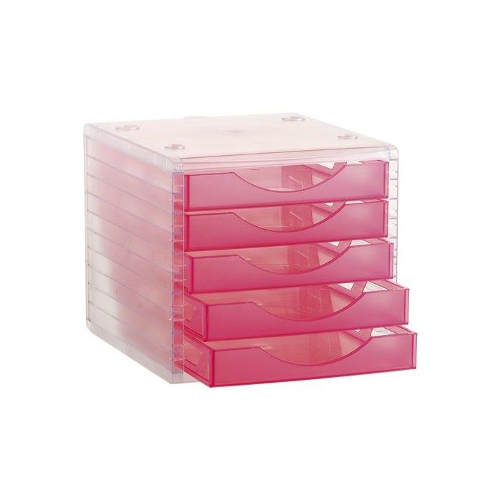 Modulo 5 Cajones Archivotec Traslucido Cristal/Fucsia