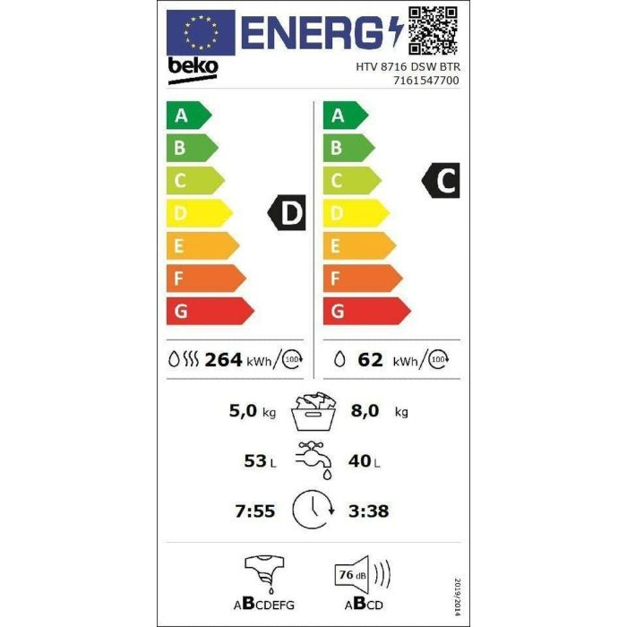 Lavadora - Secadora BEKO HTV 8716 DSW BTR 1400 rpm 8 kg 1