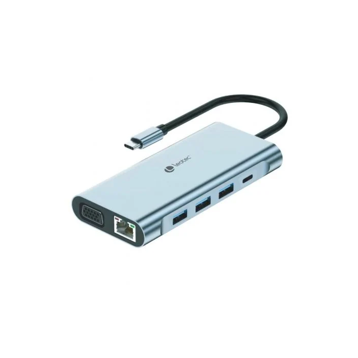 Leotec LEDS01 Docking USB Tipo-C, 3xUSB, 2xUSB Tipo-C, USB-C PD 100W, HDMI 4K, VGA, RJ45 Gigabit, Lector SD/MicroSD, Gris