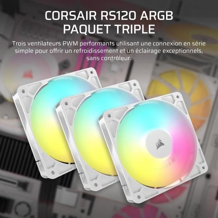 Pack de 3 ventiladores ARGB de 120 mm - CORSAIR - RS120 - Blanco 1 Pack de 3 ventiladores ARGB de 120 mm - CORSAIR - RS120 - Blanco 1
