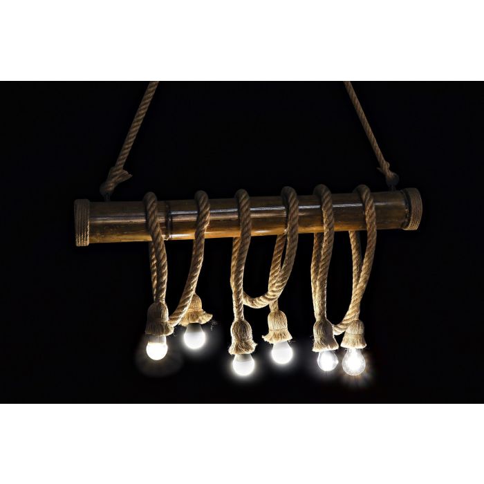 DKD Home Decor Lámpara Techo Balines Bambú Cuerda Metal Marrón Claro 10 x 60 x 80 cm (2 Unidades) 6 Bombillas 1
