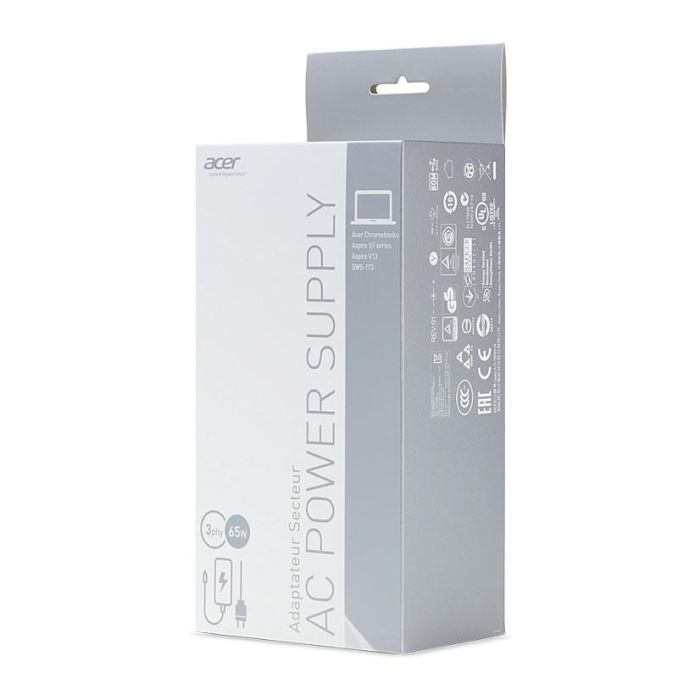 Acer Cargador Adaptador de Corriente 65W 19V Negro EU para Portátil Aspire Switch 11 SW5-171 y Switch 12 1