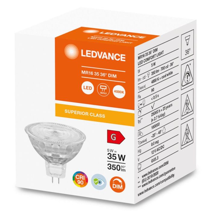 [LVE-4058075757707] Ledvance/Osram Bombilla LED Spot GU5,3 5W 350Lm 4000K 36º IP20 Regulable - Blanco Natural 1