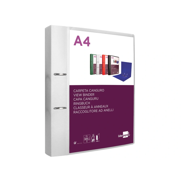 Liderpapel Carpeta Canguro 2 Anillas 40 mm Polipropileno DIN A4 Transparente 2