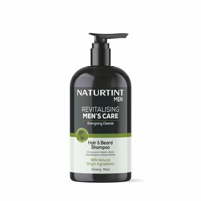Naturtint REVITALISING MEN'S CARE champú para cabello y barba limpieza energizante con Ginseng y Maca 500 ml