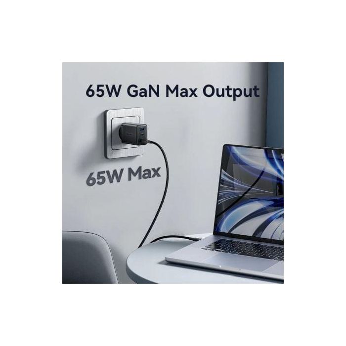 Vention FERW0-EU Cargador de Pared GaN de 65W con 3 Puertos USB (2x Tipo-C, 1x Tipo-A) Blanco, Carga Rápida PD 3.0/QC 3.0 3