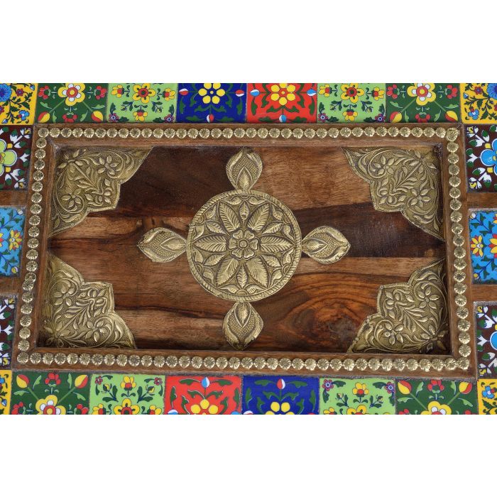 Giner y Colomer Mesa Centro Palisandro con Azulejos y Latón 120x60cm 6