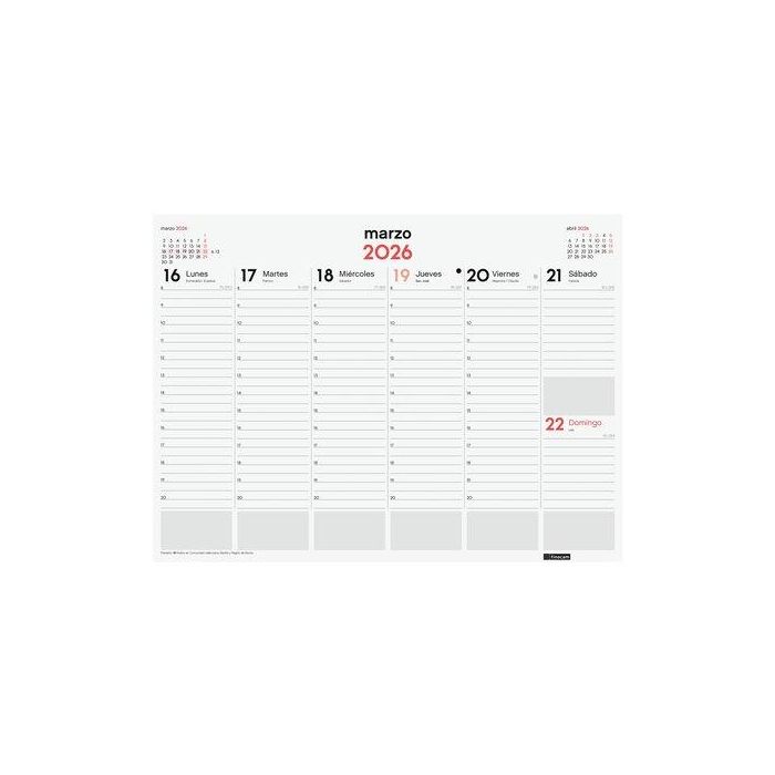 Finocam Vade Calendario Encolado 420x310 mm Planificación Semanal Neutro 2026