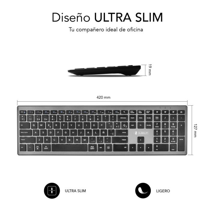 Subblim Pure Extended Keyboard Bluetooth Grey SUBKB-2PUE201 2