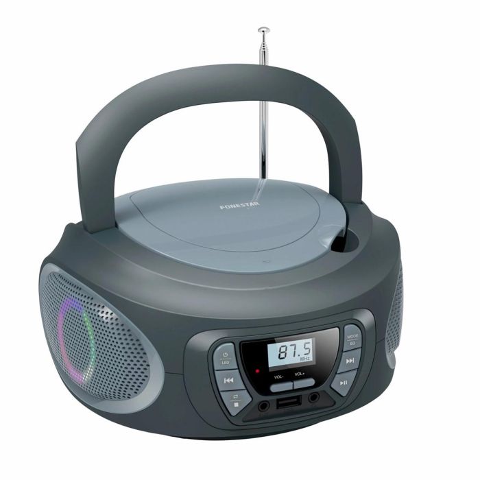 Fonestar Radio CD Boom - One - G USB FM con entrada auxiliar, efectos luminosos y portátil - Gris 1 Fonestar Radio CD Boom - One - G USB FM con entrada auxiliar, efectos luminosos y portátil - Gris 1