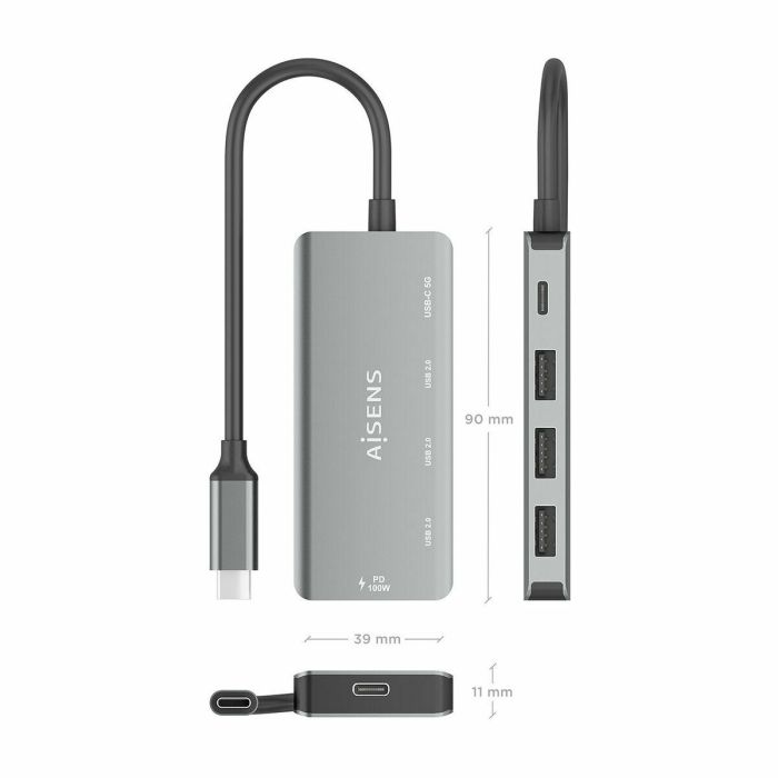 Hub USB Aisens A109-0945 Gris 100 W 4 Hub USB Aisens A109-0945 Gris 100 W 4