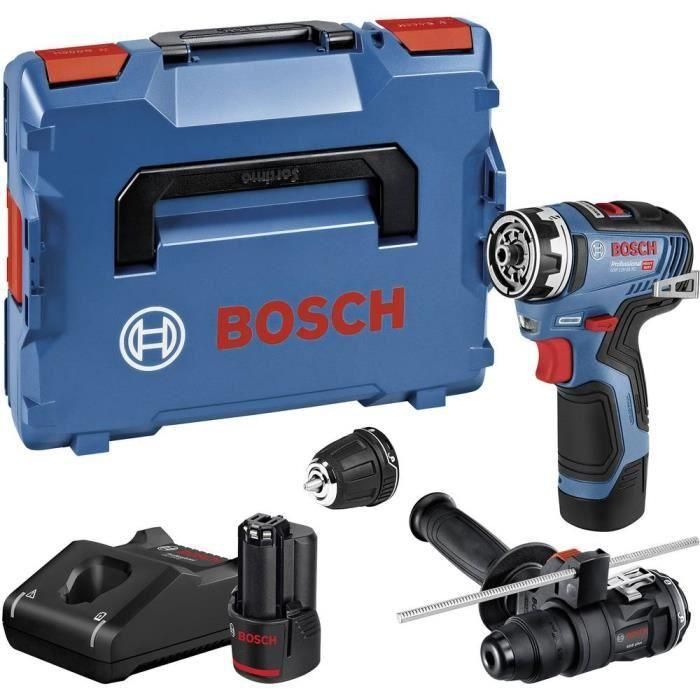 Bosch Professional Taladro-destornillador GSR 12V-35 FC + puntas + 2 baterías 12V 3.0 Ah + 1 cargador, Lboxx - 06019H3009