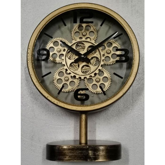 DKD Home Decor Reloj de Sobremesa Loft Hierro y Cristal Color Dorado 30 cm Ancho x 41 cm Alto x 7.5 cm Fondo