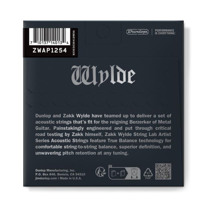 DUNLOP Zakk Wylde Juego de Cuerdas para Guitarra Acústica 12-54 Dunlop True Balance 1 DUNLOP Zakk Wylde Juego de Cuerdas para Guitarra Acústica 12-54 Dunlop True Balance 1
