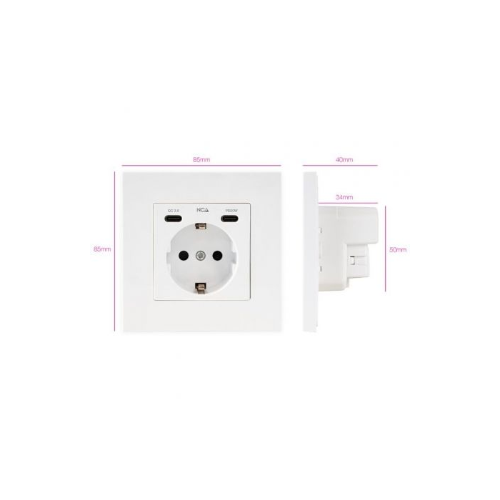 NANOCABLE BASE ENCHUFE PARED TOMA SCHUKO 2USB-C PD20W,BLANCO 1