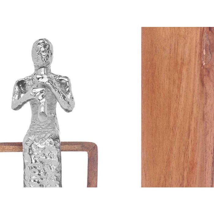 Figura de Metal Flauta Plata con Soporte de Madera Giftdecor 13x27x13 cm (6 Unidades) 2