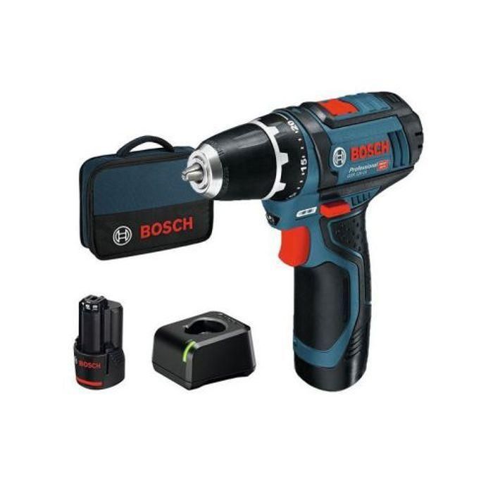 Atornillador BOSCH PROFESSIONAL a batería 12V GSR 12V-15, 2 x 2.0Ah + cargador 1230, en una bolsa