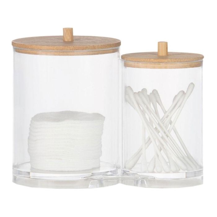 Andrea House BA72112 Botes de baño organizadores acrílicos Ø15x12cm, 2 unidades, transparente/bambú 1