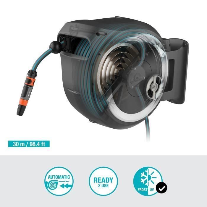 GARDENA Enrollador de manguera automático de pared RollUp L 30 m con borde blanco 1 GARDENA Enrollador de manguera automático de pared RollUp L 30 m con borde blanco 1