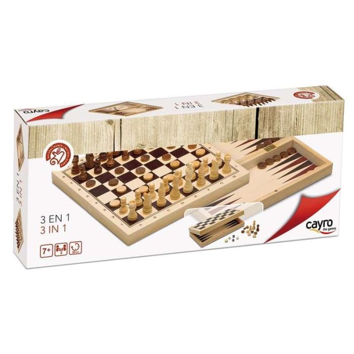 Juego 3 en 1 ajedrez, damas y backgammon de madera 29x29 cm 1 Juego 3 en 1 ajedrez, damas y backgammon de madera 29x29 cm 1