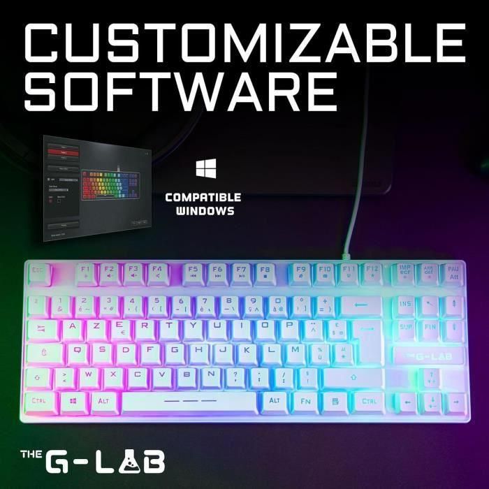 Teclado Gaming - Membrana RGB TKL - THE G-LAB - KEYZ-CAESIUMT-W/FR - Diseño FR - 12 atajos - 100% personalizable - Blanco 2