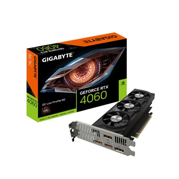 GIGABYTE GeForce RTX 4060 OC Low Profile 8G, 8GB GDDR6, PCIe 4.0, Refrigeración Activa 3 Ventiladores, DirectX 12 Ultimate, Soporte 8K GIGABYTE GeForce RTX 4060 OC Low Profile 8G, 8GB GDDR6, PCIe 4.0, Refrigeración Activa 3 Ventiladores, DirectX 12 Ultimate, Soporte 8K