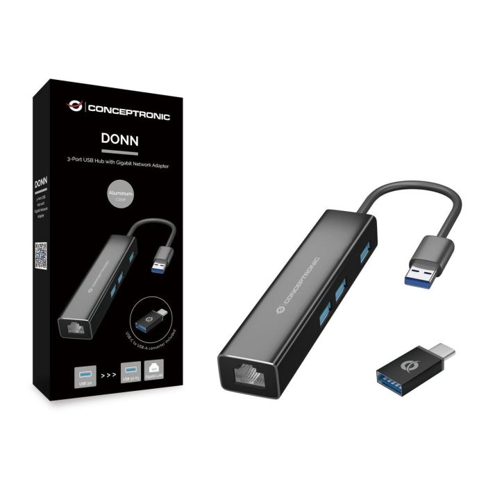 Hub USB 3 Puertos Conceptronic DONN07BA Negro (1 unidad) 2