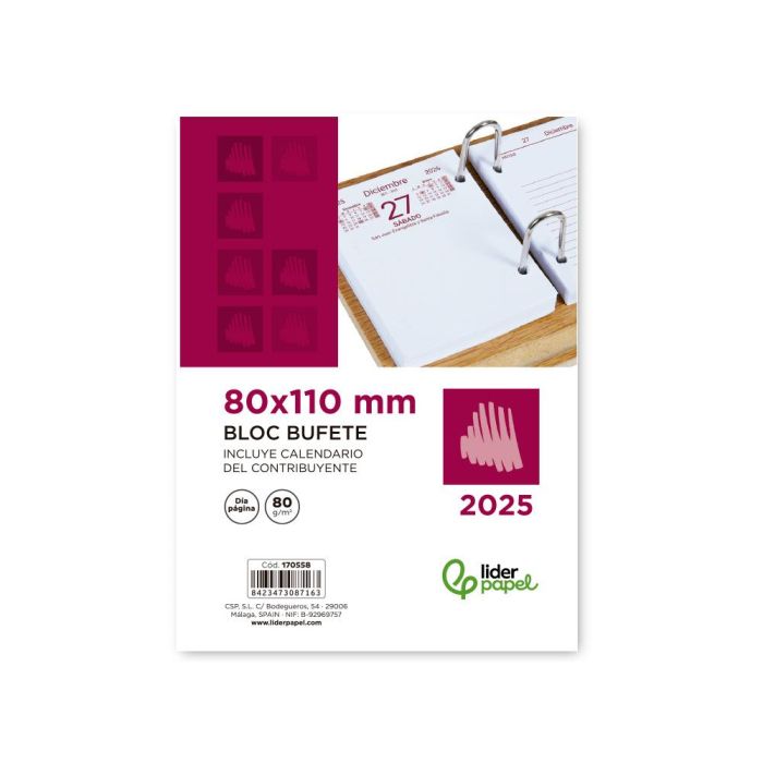 Bloc Bufete Liderpapel 2025 Dia Pagina 80x110 mm Papel 80 gr 1