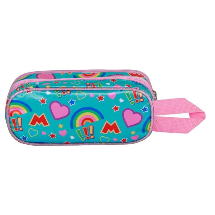 Disney Minnie Mouse Estuche Portatodo Escolar 3D Doble Compartimento con Cremallera y Relieve Frontal Turquesa, 8x22x10cm, 1.5L 2