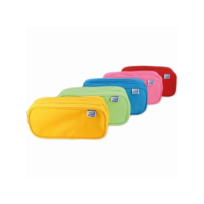 Oxford Estuche Kangoo Kids Triple 3 Cremalleras Poliéster - Colores: Amarillo, Verde, Azul, Rosa, Rojo