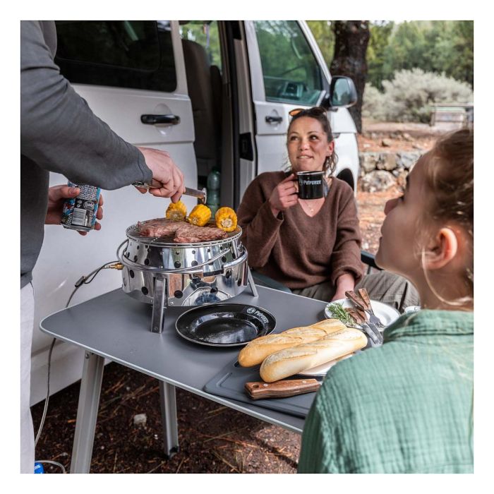 Petromax Atago Parrilla de Gas Portátil 3800W, para Propano/Butano, Encendido Piezo, Acero Inoxidable - Ideal para Camping y Exterior