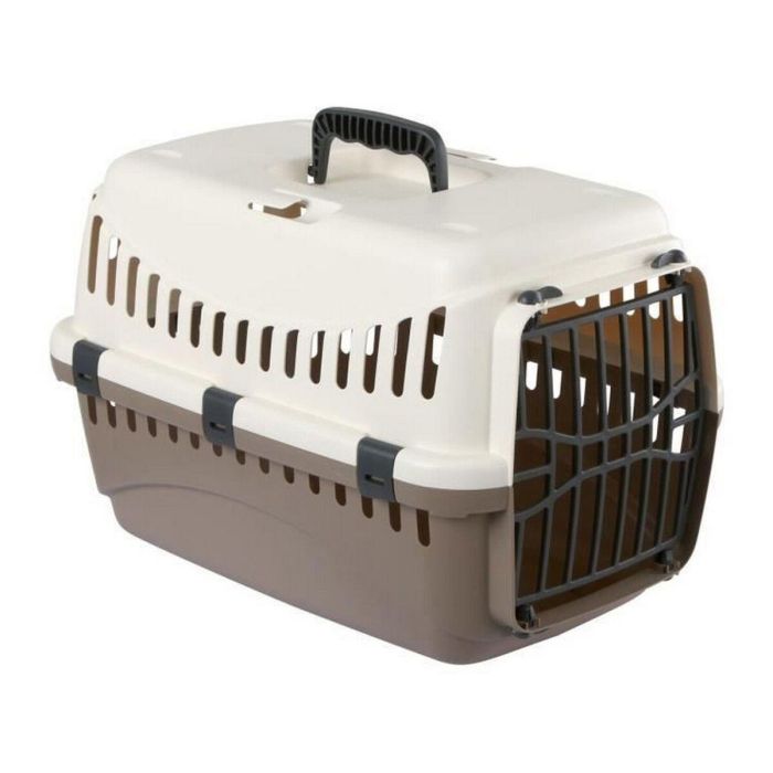 Kerbl Caja de transporte para perros Expedition de PVC de alta calidad con dispositivo para cinturón de seguridad, 48x32x32cm, Crema y taupe