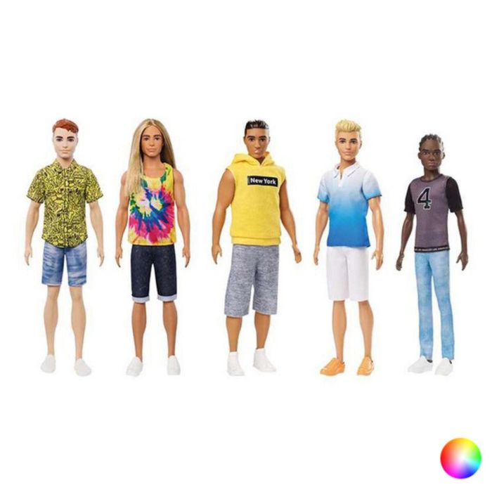 Barbie HRH25 Muñeco Ken Fashionistas rubio, estilo Western con camisa azul índigo, pantalones blancos y botines negros