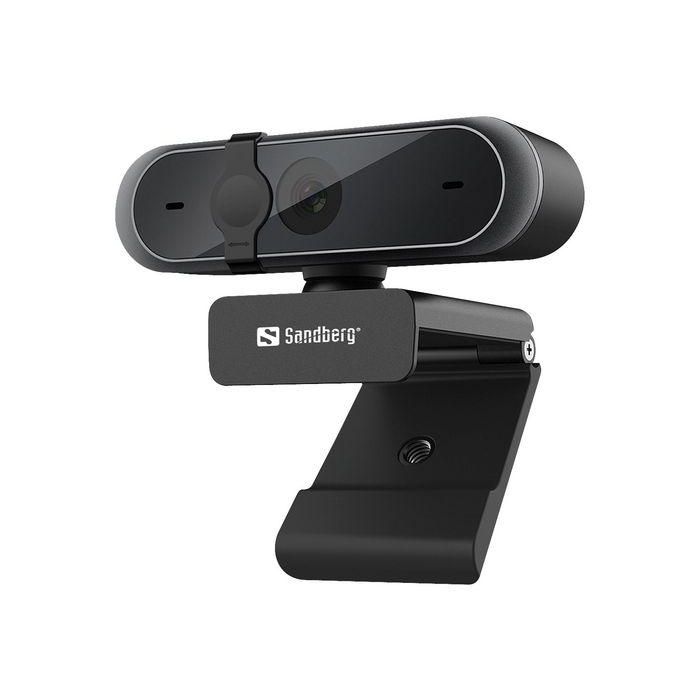 Sandberg Webcam USB Pro Full HD 1080P con Enfoque Automático, Micrófono Estéreo y Tapa de Privacidad para Portátil