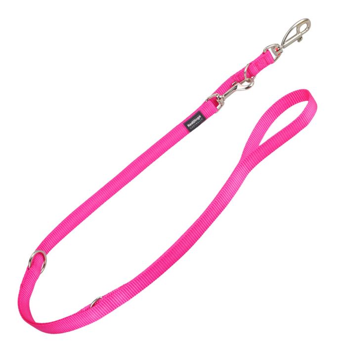 Red Dingo Correa Multiposición para Perro, Lisa Fuxia, Nylon Premium, Resistente, Mosquetón Clip Ultra Resistente, 25mm x 2.0m