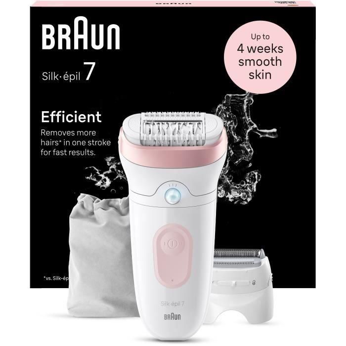 Depiladora eléctrica - BRAUN - Silk-épil 7 - Depilación fácil - Piel suave y duradera - 7-030 - Blanco / Rosa 2