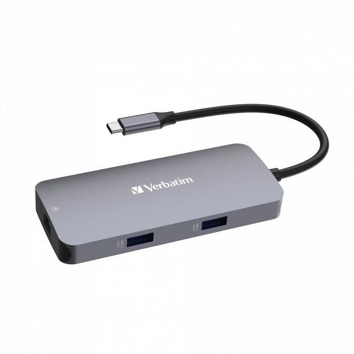 Verbatim Hub Multi-puerto USB-C Pro de 5 Puertos con HDMI 4K, RJ45 Gigabit Ethernet, 2x USB-A 3.2 Gen1 5Gb/s, USB-C PD Carga 85W 3