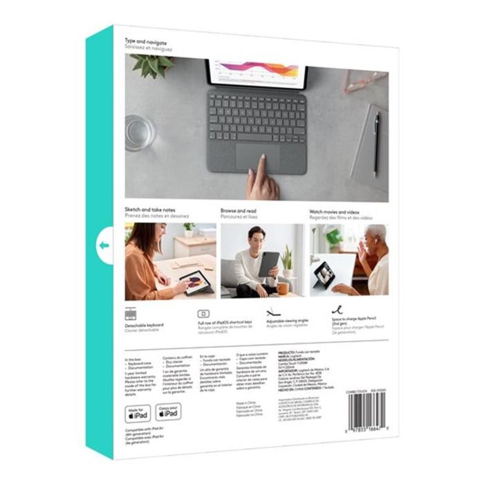 Funda con Teclado Logitech Combo Touch para Tablets Apple Ipad Air 4 Gen 2020 de 10.9"/ Gris 2 Funda con Teclado Logitech Combo Touch para Tablets Apple Ipad Air 4 Gen 2020 de 10.9"/ Gris 2