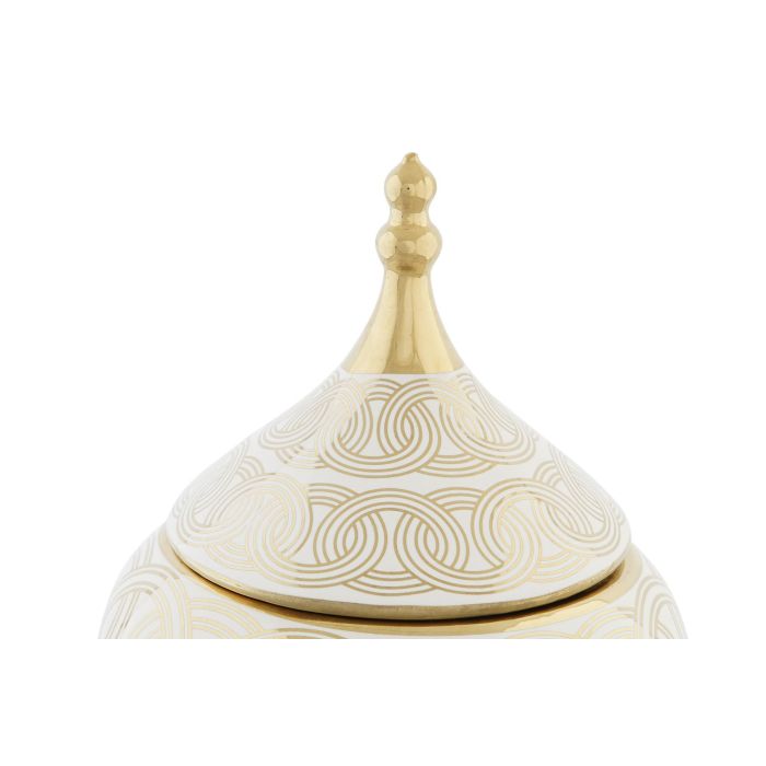 DKD Home Decor Tibor Decorativo Oriental Colección Fana Porcelana Blanco Dorado Jarrón Elegante 18cm Ancho x 22cm Alto x 18cm Fondo 1