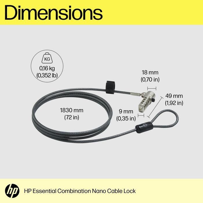 HP Essential Nano Combination Cable Lock para Portátiles con Ranura Nano, Seguridad sin Llave 2 HP Essential Nano Combination Cable Lock para Portátiles con Ranura Nano, Seguridad sin Llave 2