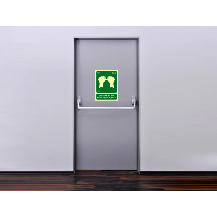 Normaluz Cartel de Evacuación 'Empujar Barra Para Abrir Puerta' Clase B PVC 0,7mm 22.4x30cm 3