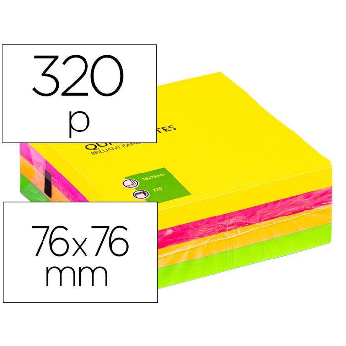 Bloc De Notas Adhesivas Quita Y Pon Q-Connect 76x76 mm Fluorescente Con 320 Hojas