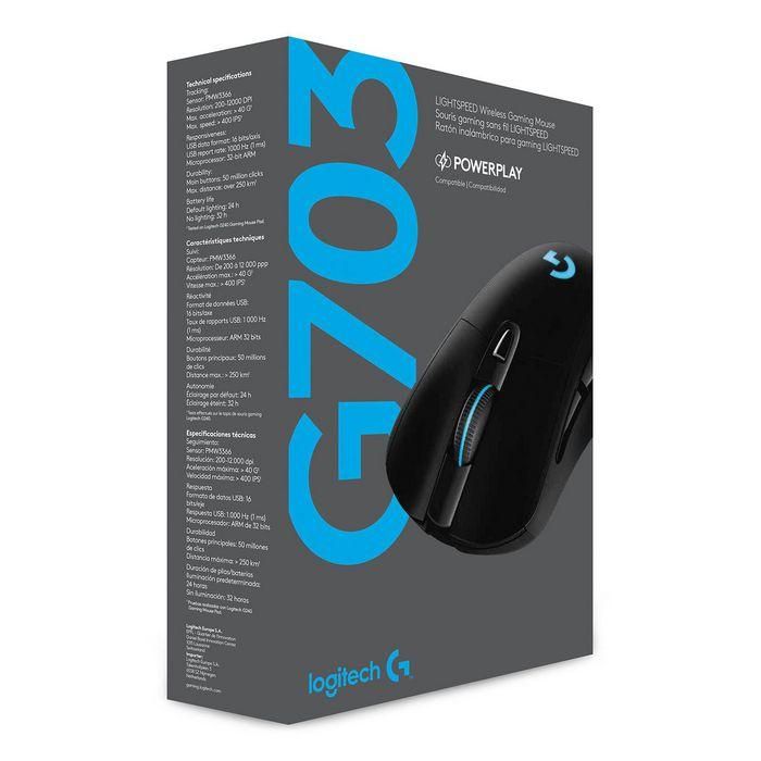 Logitech G703 LIGHTSPEED Wireless Gaming Mouse with HERO 25K Sensor, RF Wireless, Lithium Polymer (LiPo), Black 8 Logitech G703 LIGHTSPEED Wireless Gaming Mouse with HERO 25K Sensor, RF Wireless, Lithium Polymer (LiPo), Black 8