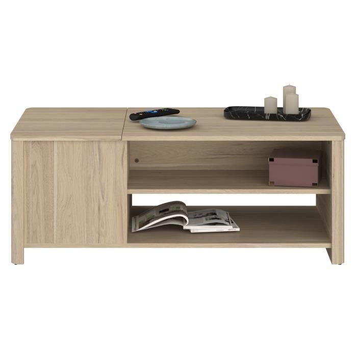 Parisot 0191TABA Mesa de centro rectangular BETTY, tablero de partículas con recubrimiento de papel, acabado roble, L110 H42 D60 cm