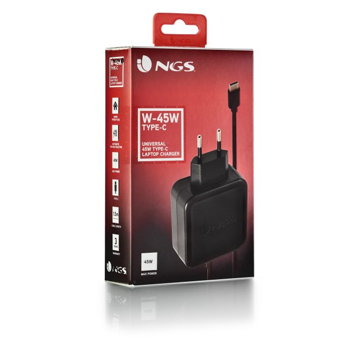 NGS W-45W USB-C Cargador Universal de Pared para Portátil 45W Automático Carga Rápida USB Tipo-C 5V-20V con Cable 1.5M 5 NGS W-45W USB-C Cargador Universal de Pared para Portátil 45W Automático Carga Rápida USB Tipo-C 5V-20V con Cable 1.5M 5