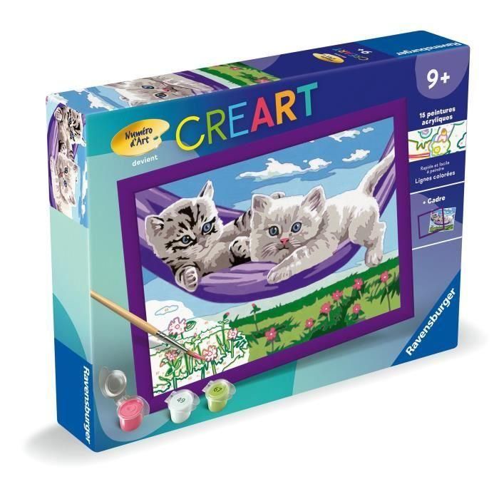 CreArt Kids - Kit de pintura por números "Gatitos en la hamaca" (18 x 24 cm), 9 años en adelante, 25828, Ravensburger 4 CreArt Kids - Kit de pintura por números "Gatitos en la hamaca" (18 x 24 cm), 9 años en adelante, 25828, Ravensburger 4