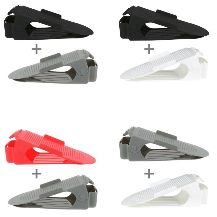 Idebox Juego de 2 Organizadores de Calzado para Ahorrar Espacio, Zapatero Ajustable, Compatible con Tacones y Planos, Blanco-Negro, Rojo-Gris, Negro-Gris, Gris-Blanco 2